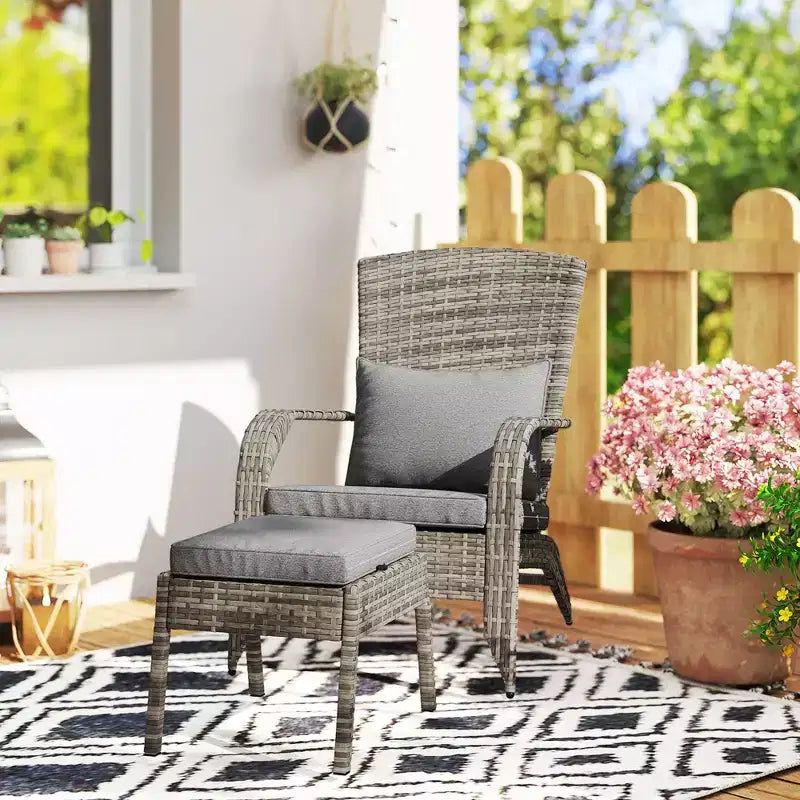Outsunny Wicker Adirondack Chair w/ Ottoman Fire Pit Chair w/ Cushion