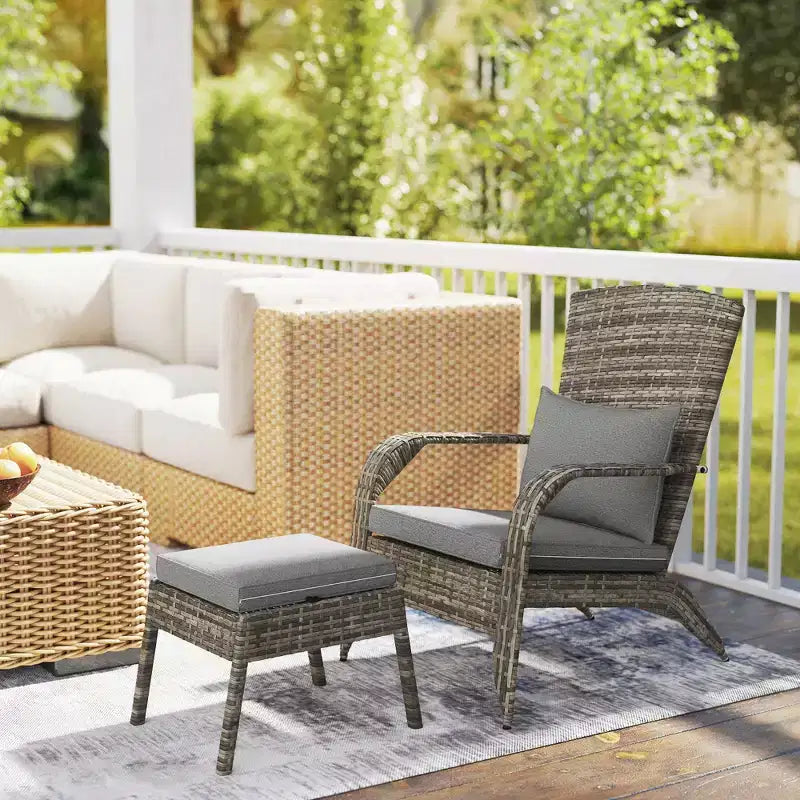 Outsunny Wicker Adirondack Chair w/ Ottoman Fire Pit Chair w/ Cushion