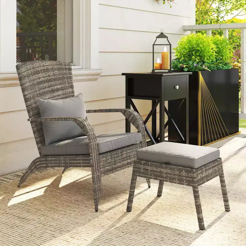 Outsunny Wicker Adirondack Chair w/ Ottoman Fire Pit Chair w/ Cushion