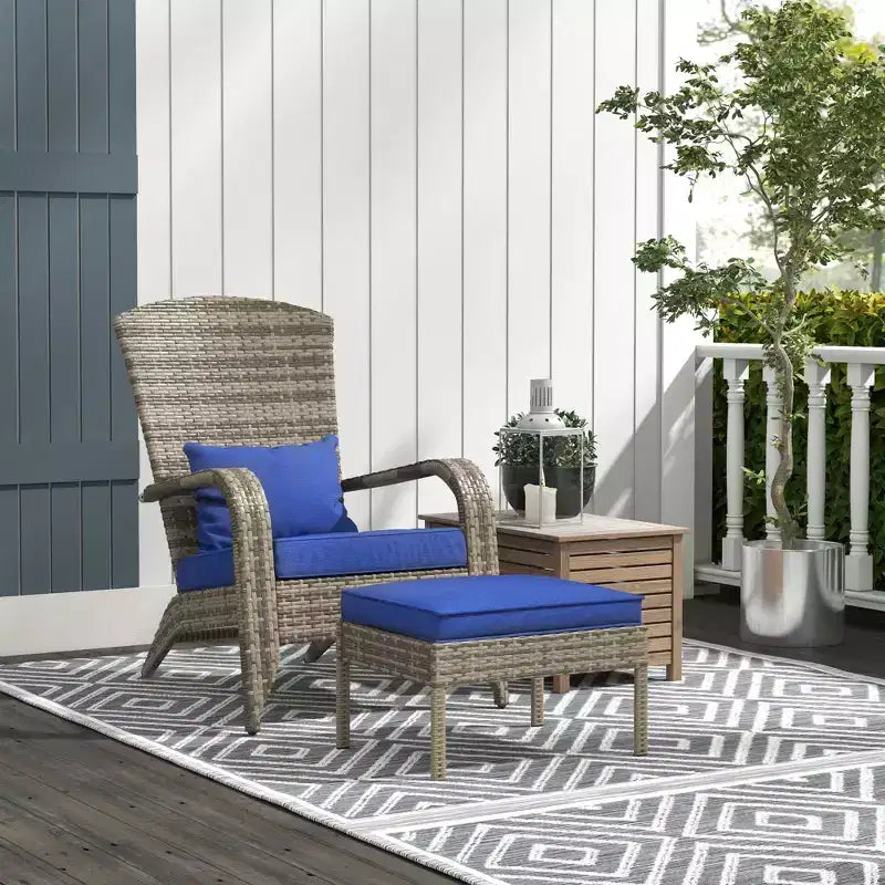 Outsunny Wicker Adirondack Chair w/ Ottoman Fire Pit Chair w/ Cushion