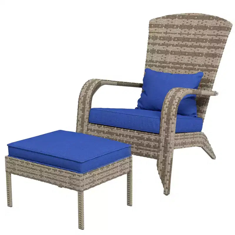 Outsunny Wicker Adirondack Chair w/ Ottoman Fire Pit Chair w/ Cushion