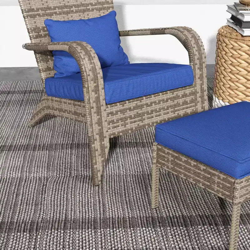 Outsunny Wicker Adirondack Chair w/ Ottoman Fire Pit Chair w/ Cushion