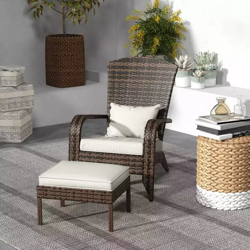 Outsunny Wicker Adirondack Chair w/ Ottoman Fire Pit Chair w/ Cushion