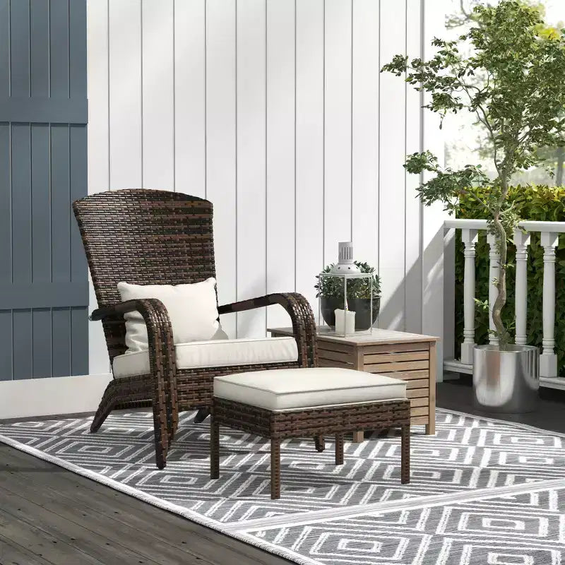Outsunny Wicker Adirondack Chair w/ Ottoman Fire Pit Chair w/ Cushion