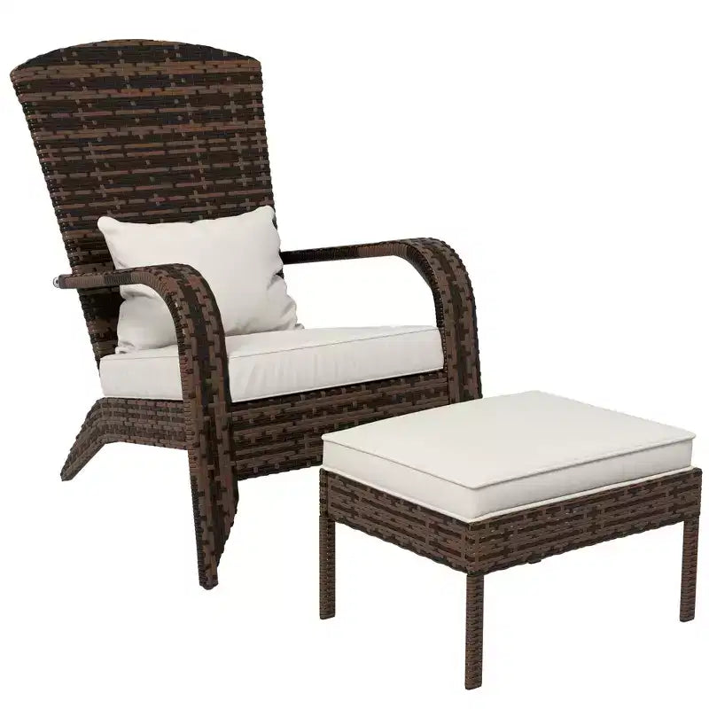 Outsunny Wicker Adirondack Chair w/ Ottoman Fire Pit Chair w/ Cushion