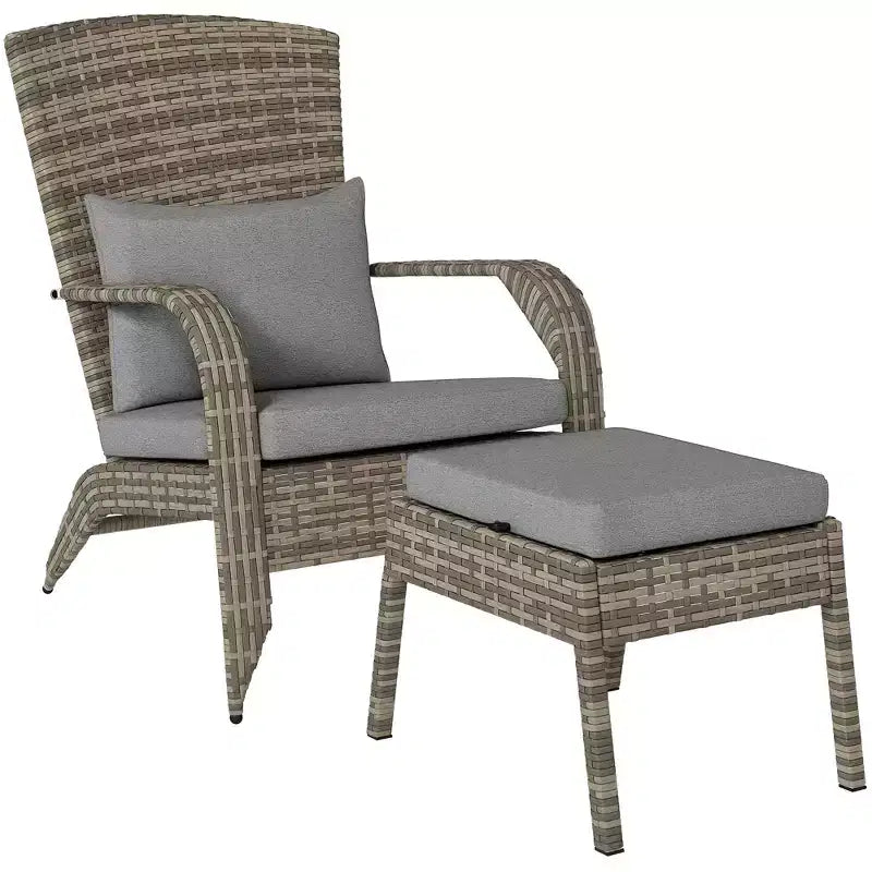 Outsunny Wicker Adirondack Chair w/ Ottoman Fire Pit Chair w/ Cushion