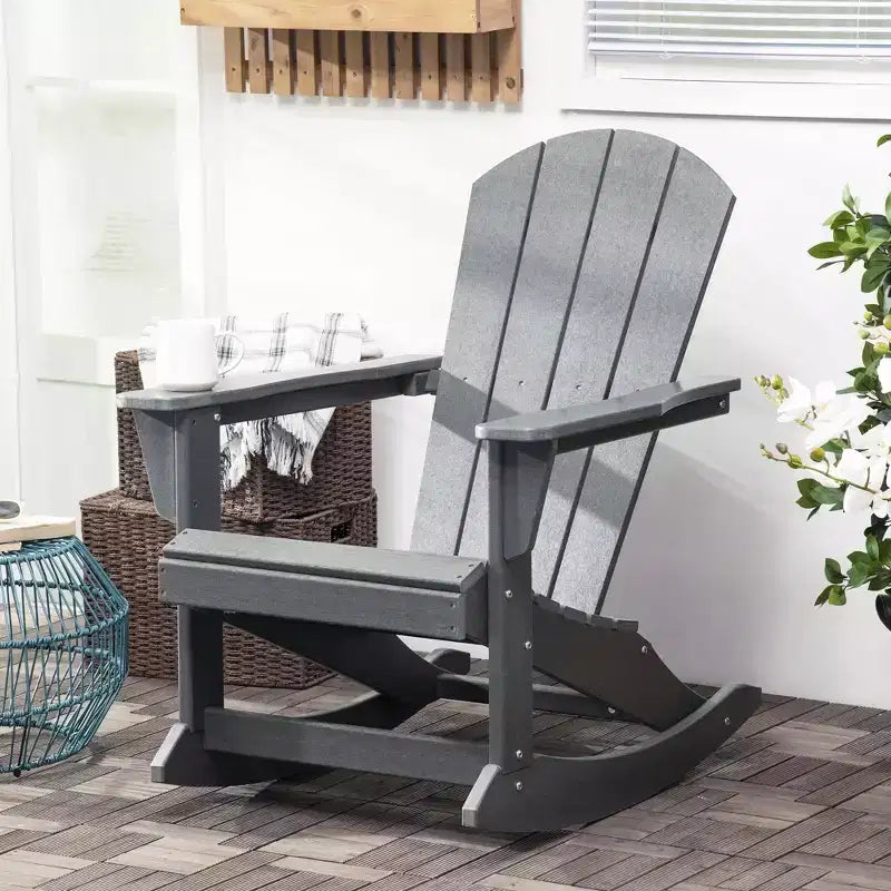 Outsunny Outdoor Rocking Chair, HDPE Adirondack Porch Rocker Chair for Garden, Patio