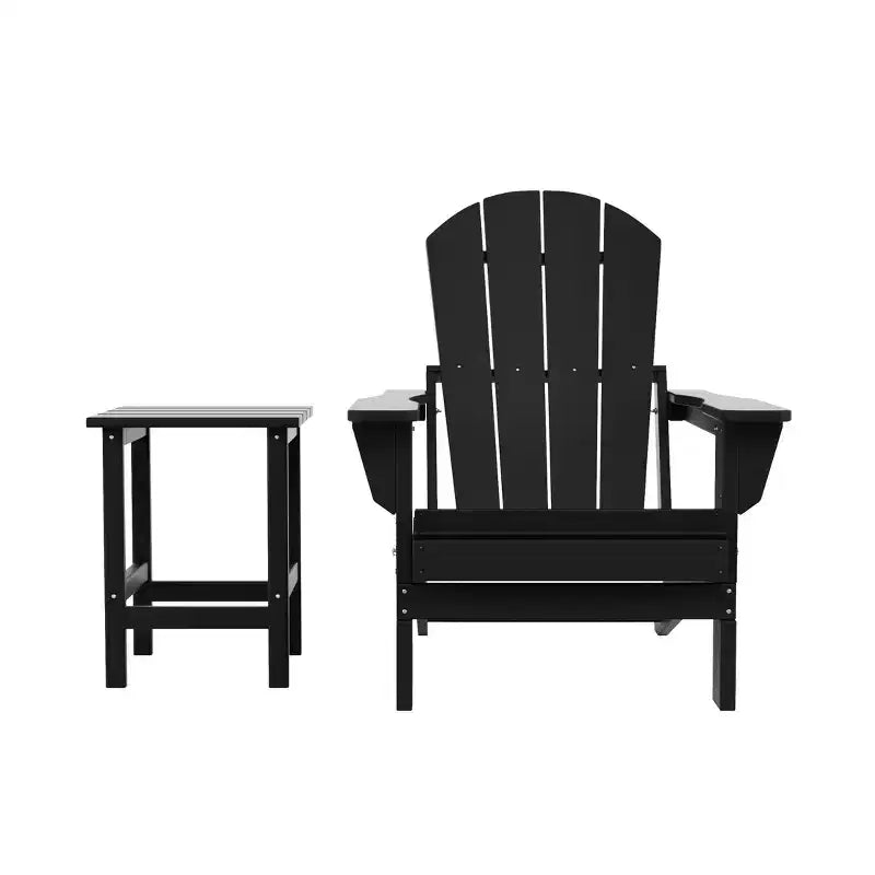 Chaise Adirondack pliante d'extérieur WestinTrends Malibu en PEHD avec table d'appoint (ensemble de 2 pièces)