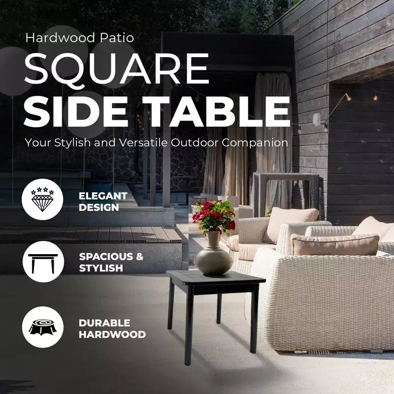 Jack Post Farmhouse Indoor and Outdoor Hardwood Square Adirondack Dining Accent Side End Table for Patio, Pool, and Porch, Black