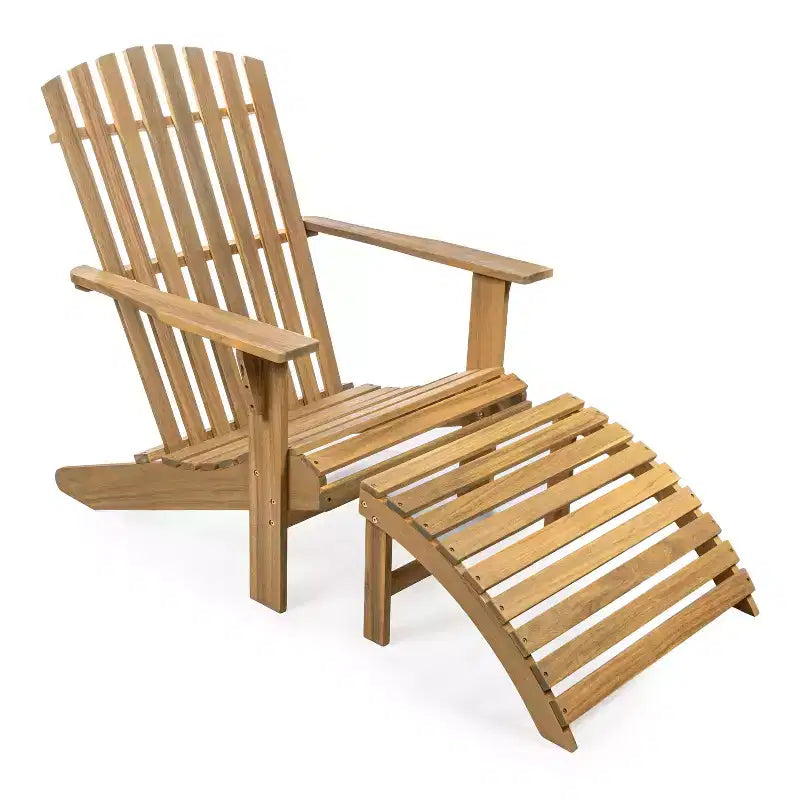 Saranac 2-Piece Traditional Rustic Acacia Wood Adirondack Chair with Detachable Ottoman- JONATHAN Y