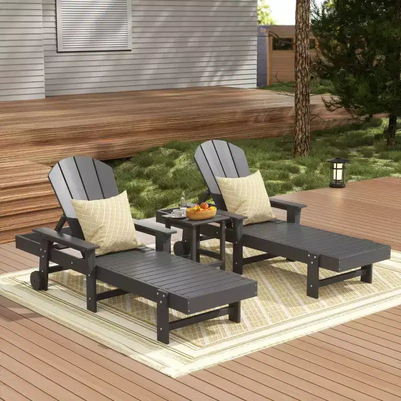WestinTrends Malibu Chaise longue inclinable Adirondack 3 pièces avec accoudoirs et roulettes