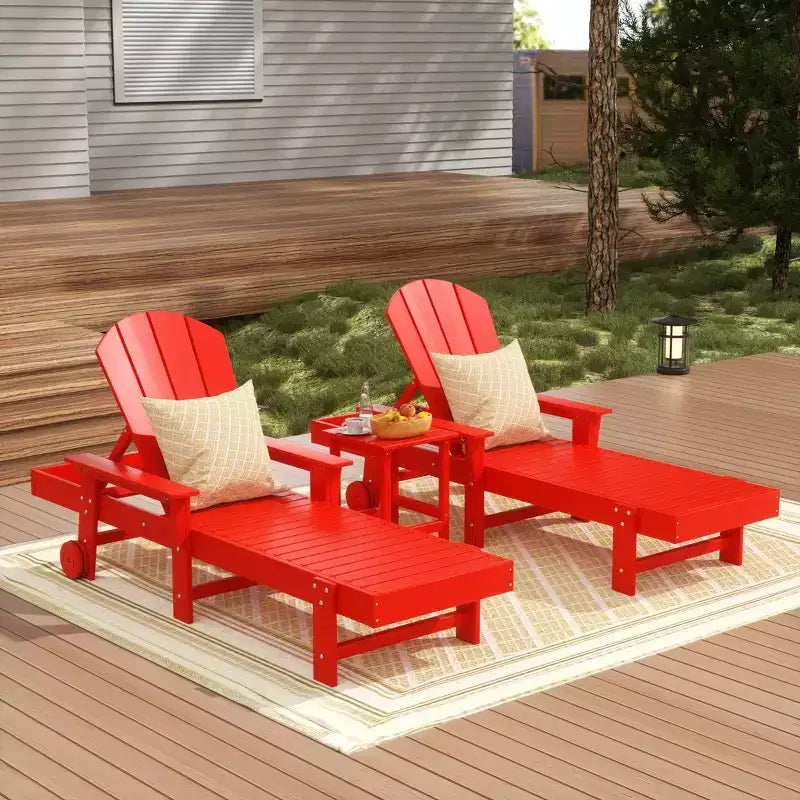 WestinTrends Malibu 3 Piece Adirondack Reclining Chaise Lounge With Arms & Wheels