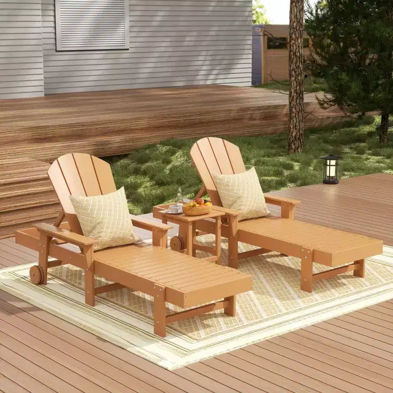 WestinTrends Malibu 3 Piece Adirondack Reclining Chaise Lounge With Arms & Wheels
