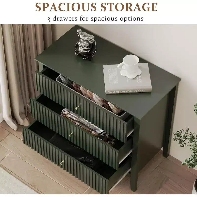 Heynemo 3 Drawer Dresser, Painted 30 Inch Tall Wood Nightstand with Storage, Wide Modern Chest of Drawers with Ball Bearing Slide