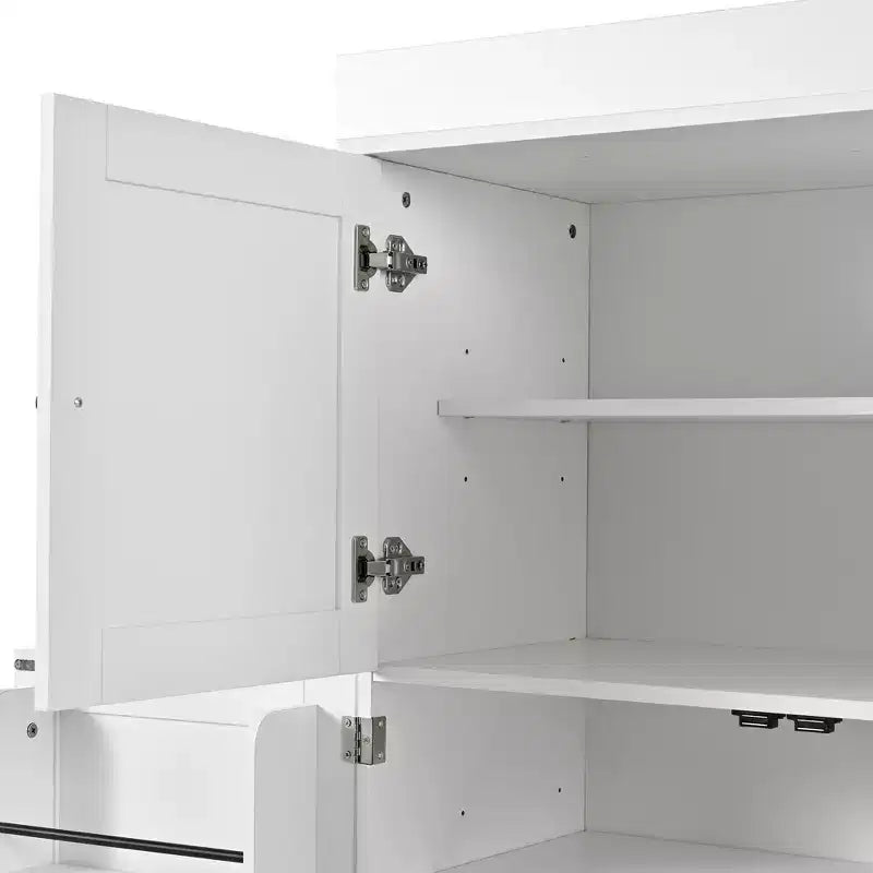 77H Freestanding Kitchen Pantry, Farmhouse Storage Cabinet with Adjustable Shelves, Door Shelves, Drawers & Wine Racks - ModernLuxe