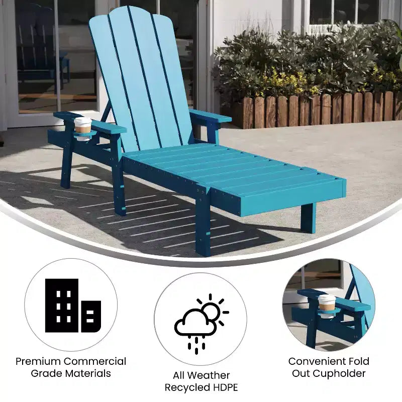 Flash Furniture Sonora Commercial Grade Adjustable Adirondack Lounger with Cupholder, All-Weather Indoor/Outdoor Recycled HDPE Lounge Chair