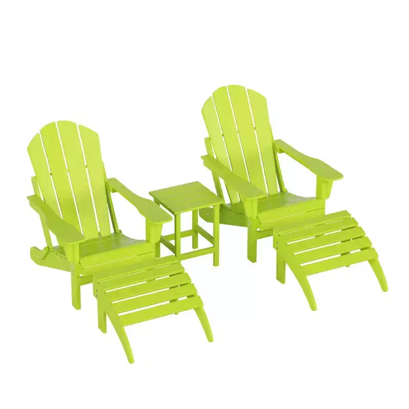 WestinTrends Malibu HDPE Outdoor Patio Folding Poly Adirondack Chairs with Ottomans and Side Table (5-Piece Conversation Set)