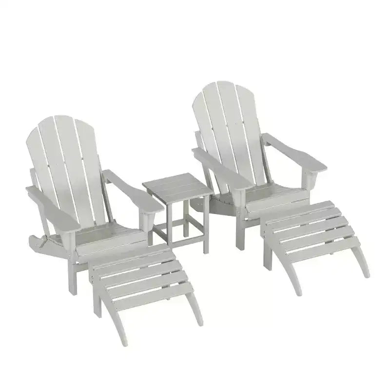 WestinTrends Malibu HDPE Outdoor Patio Folding Poly Adirondack Chairs with Ottomans and Side Table (5-Piece Conversation Set)