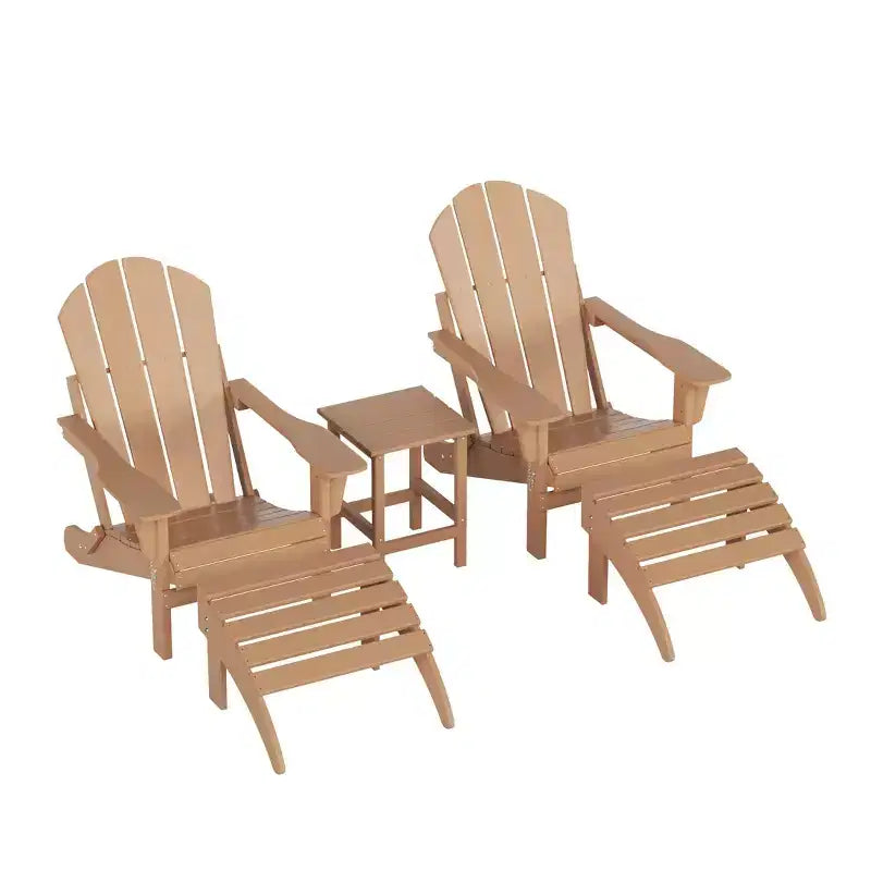 WestinTrends Malibu HDPE Outdoor Patio Folding Poly Adirondack Chairs with Ottomans and Side Table (5-Piece Conversation Set)