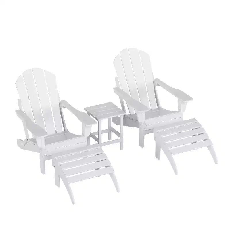 WestinTrends Malibu HDPE Outdoor Patio Folding Poly Adirondack Chairs with Ottomans and Side Table (5-Piece Conversation Set)