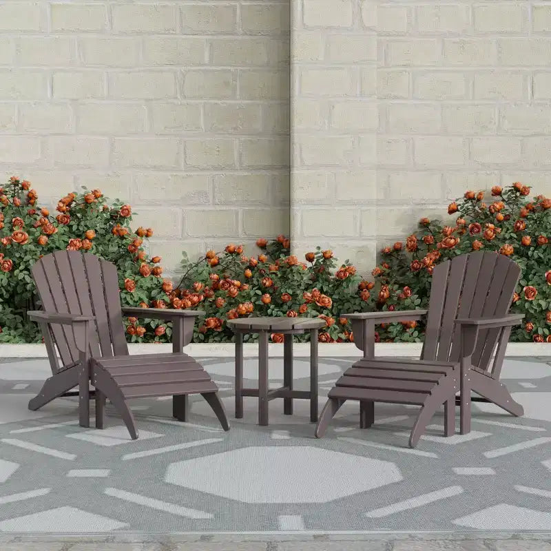 WestinTrends Dylan HDPE Outdoor Patio Adirondack Chairs with Ottomans and Side Table (5-Piece Conversation Set)