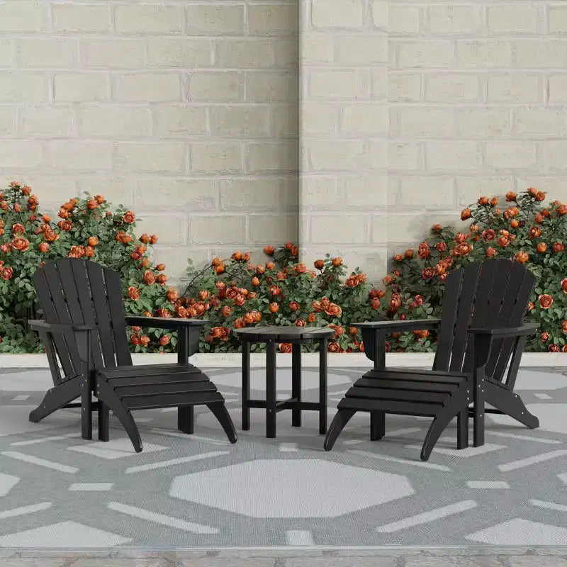 WestinTrends Dylan HDPE Outdoor Patio Adirondack Chairs with Ottomans and Side Table (5-Piece Conversation Set)