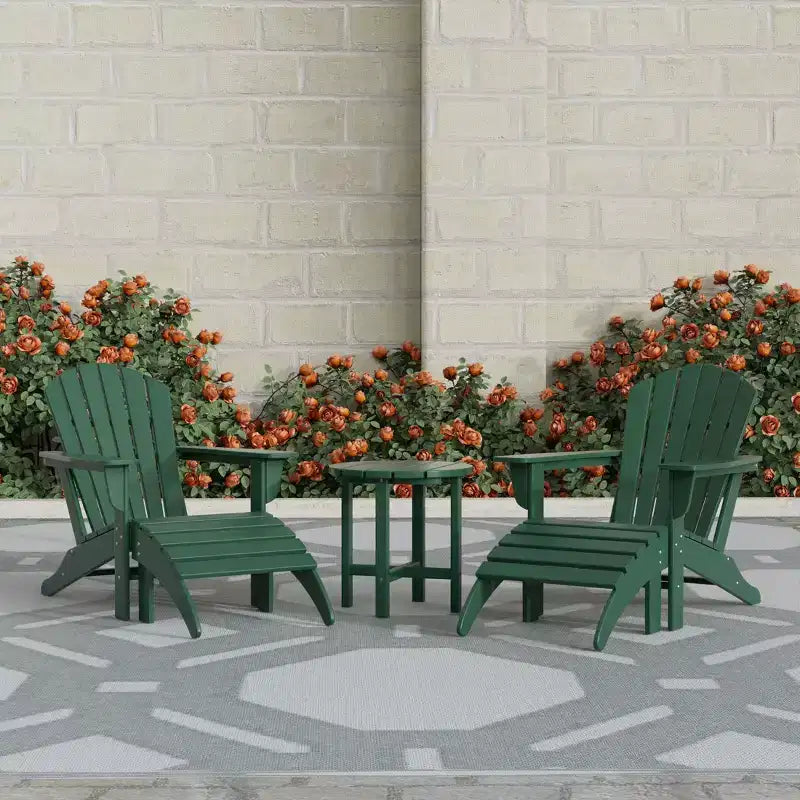WestinTrends Dylan HDPE Outdoor Patio Adirondack Chairs with Ottomans and Side Table (5-Piece Conversation Set)