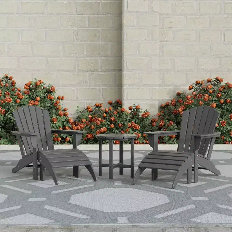 WestinTrends Dylan HDPE Outdoor Patio Adirondack Chairs with Ottomans and Side Table (5-Piece Conversation Set)
