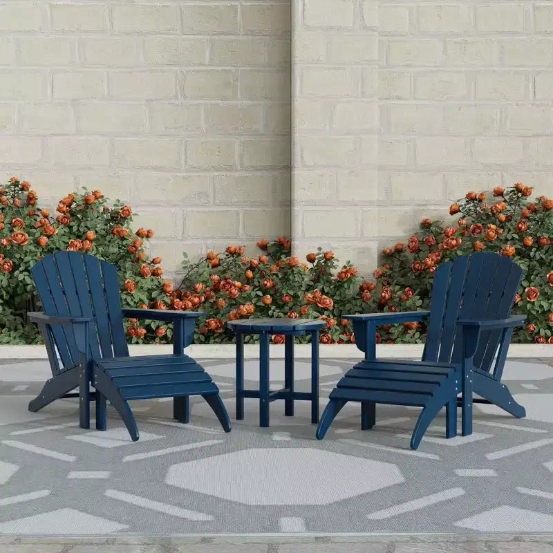 WestinTrends Dylan HDPE Outdoor Patio Adirondack Chairs with Ottomans and Side Table (5-Piece Conversation Set)