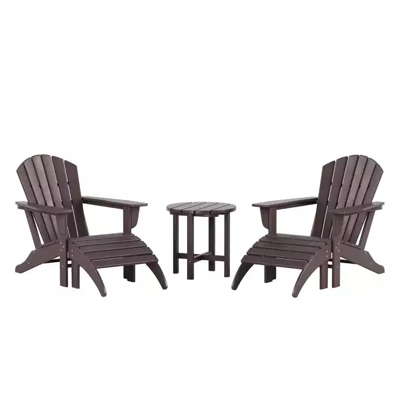 WestinTrends Dylan HDPE Outdoor Patio Adirondack Chairs with Ottomans and Side Table (5-Piece Conversation Set)