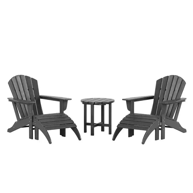 WestinTrends Dylan HDPE Outdoor Patio Adirondack Chairs with Ottomans and Side Table (5-Piece Conversation Set)