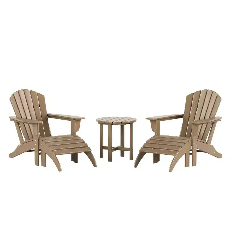 WestinTrends Dylan HDPE Outdoor Patio Adirondack Chairs with Ottomans and Side Table (5-Piece Conversation Set)