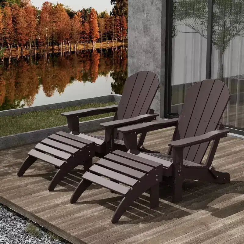 WestinTrends Malibu HDPE Outdoor Patio Folding Poly Adirondack Chairs with Ottomans (4-Piece Conversation Set)