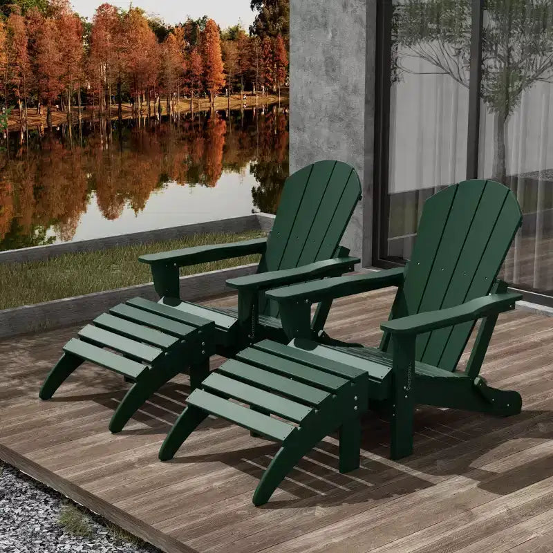 WestinTrends Malibu HDPE Outdoor Patio Folding Poly Adirondack Chairs with Ottomans (4-Piece Conversation Set)