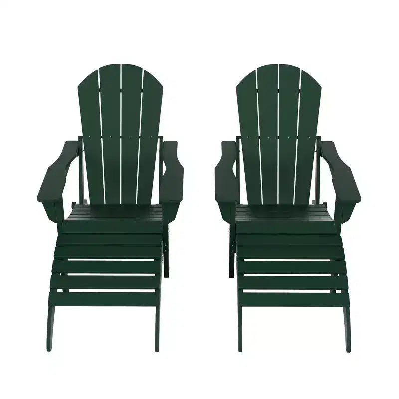 WestinTrends Malibu HDPE Outdoor Patio Folding Poly Adirondack Chairs with Ottomans (4-Piece Conversation Set)