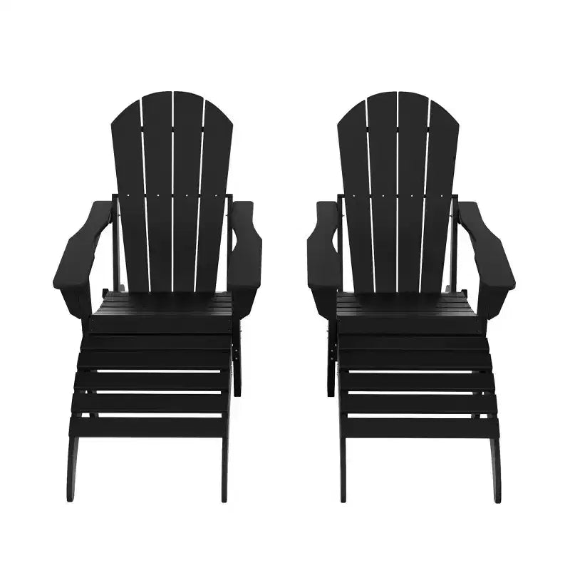 WestinTrends Malibu HDPE Outdoor Patio Folding Poly Adirondack Chairs with Ottomans (4-Piece Conversation Set)
