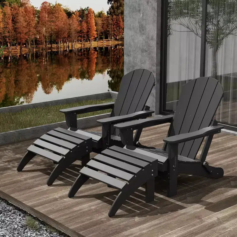 WestinTrends Malibu HDPE Outdoor Patio Folding Poly Adirondack Chairs with Ottomans (4-Piece Conversation Set)