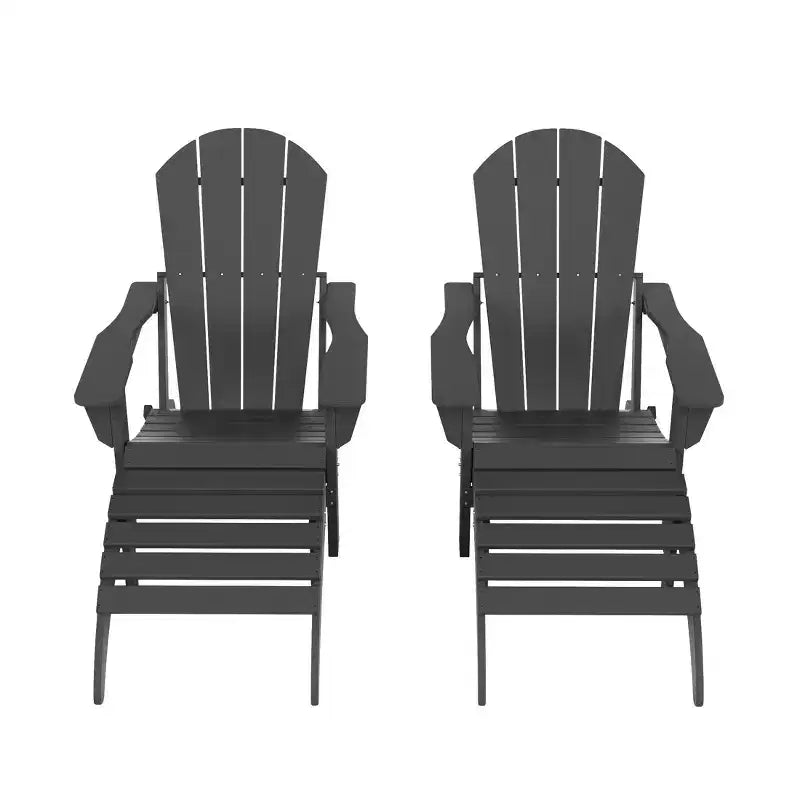 WestinTrends Malibu HDPE Outdoor Patio Folding Poly Adirondack Chairs with Ottomans (4-Piece Conversation Set)