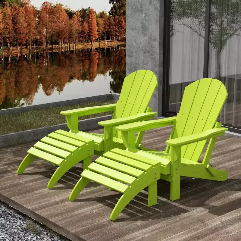 WestinTrends Malibu HDPE Outdoor Patio Folding Poly Adirondack Chairs with Ottomans (4-Piece Conversation Set)