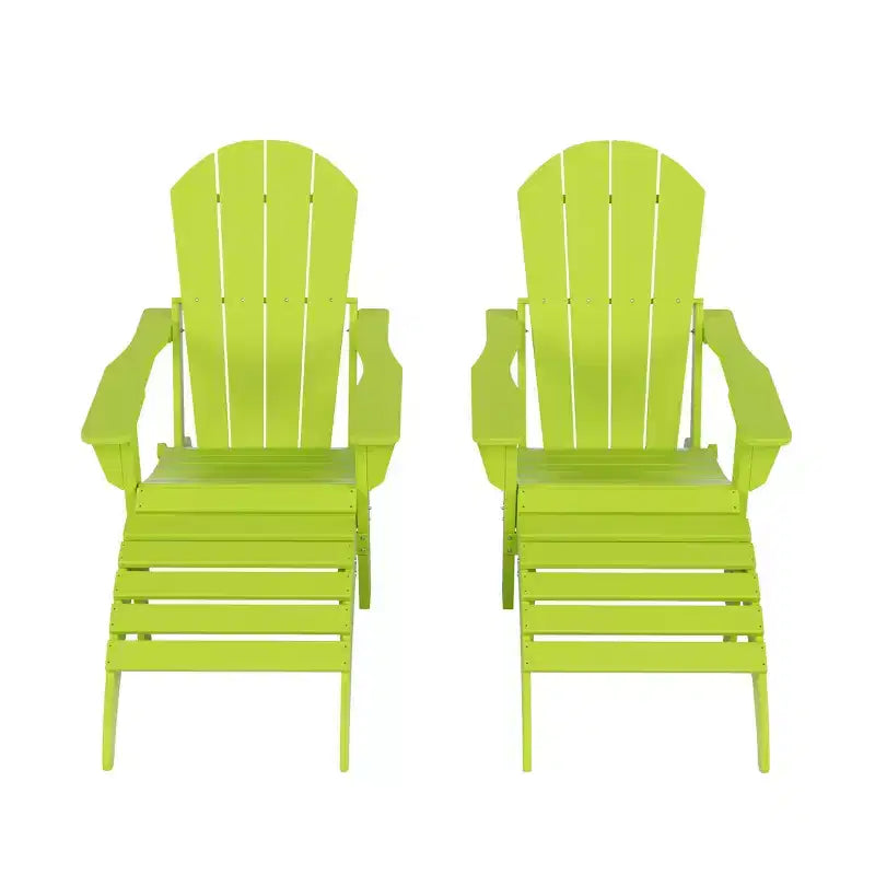 WestinTrends Malibu HDPE Outdoor Patio Folding Poly Adirondack Chairs with Ottomans (4-Piece Conversation Set)