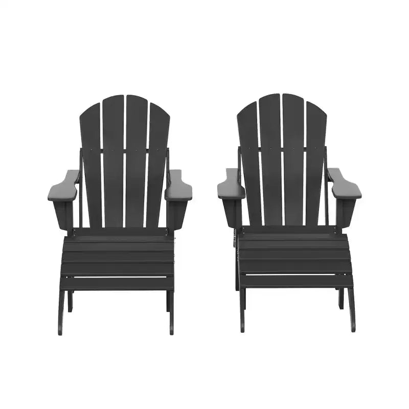 WestinTrends Malibu HDPE Outdoor Patio Folding Poly Adirondack Chairs with Ottomans (4-Piece Conversation Set)