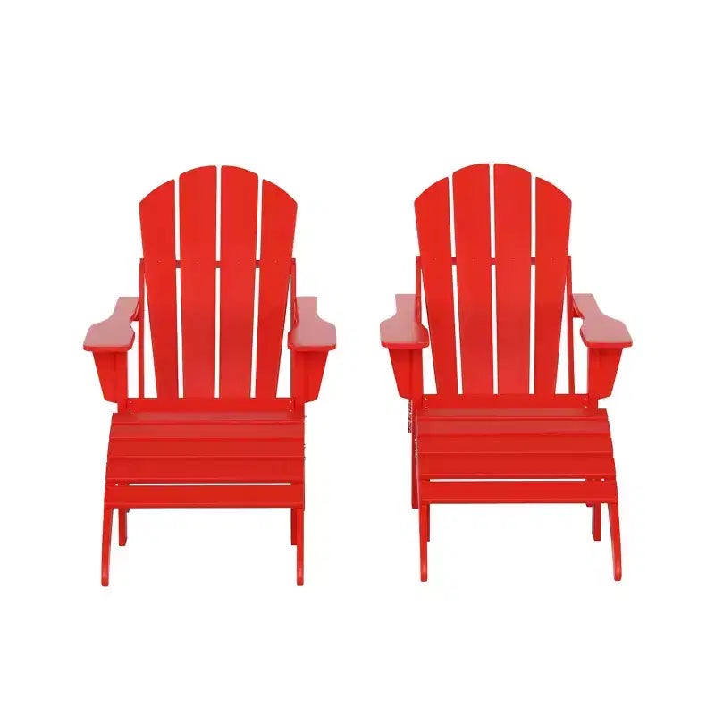WestinTrends Malibu HDPE Outdoor Patio Folding Poly Adirondack Chairs with Ottomans (4-Piece Conversation Set)