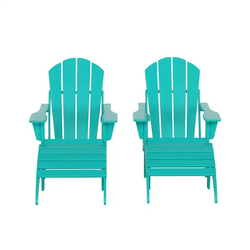 WestinTrends Malibu HDPE Outdoor Patio Folding Poly Adirondack Chairs with Ottomans (4-Piece Conversation Set)