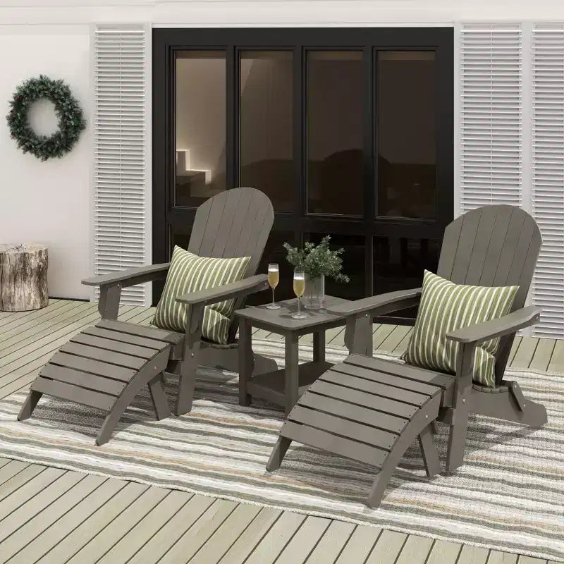 WestinTrends Tuscany HIPS Outdoor Patio Folding Adirondack Chairs with Ottomans and Side Table (5-Piece Conversation Set)
