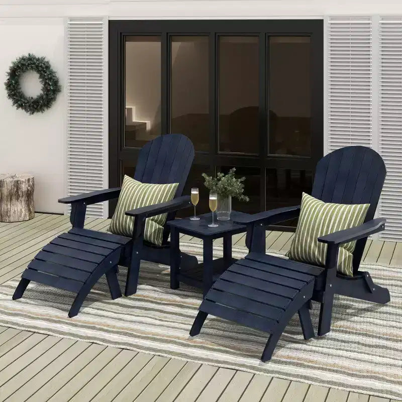 WestinTrends Tuscany HIPS Outdoor Patio Folding Adirondack Chairs with Ottomans and Side Table (5-Piece Conversation Set)