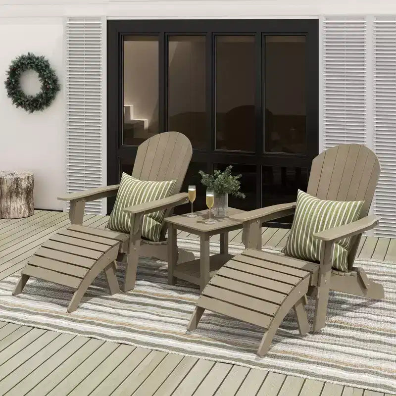 WestinTrends Tuscany HIPS Outdoor Patio Folding Adirondack Chairs with Ottomans and Side Table (5-Piece Conversation Set)