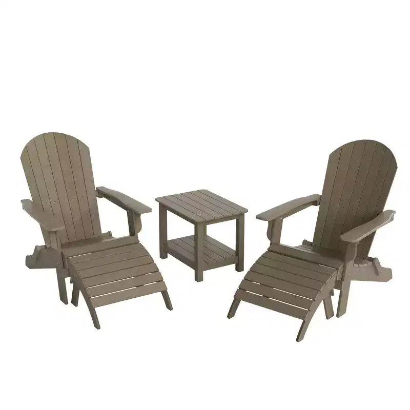 WestinTrends Tuscany HIPS Outdoor Patio Folding Adirondack Chairs with Ottomans and Side Table (5-Piece Conversation Set)