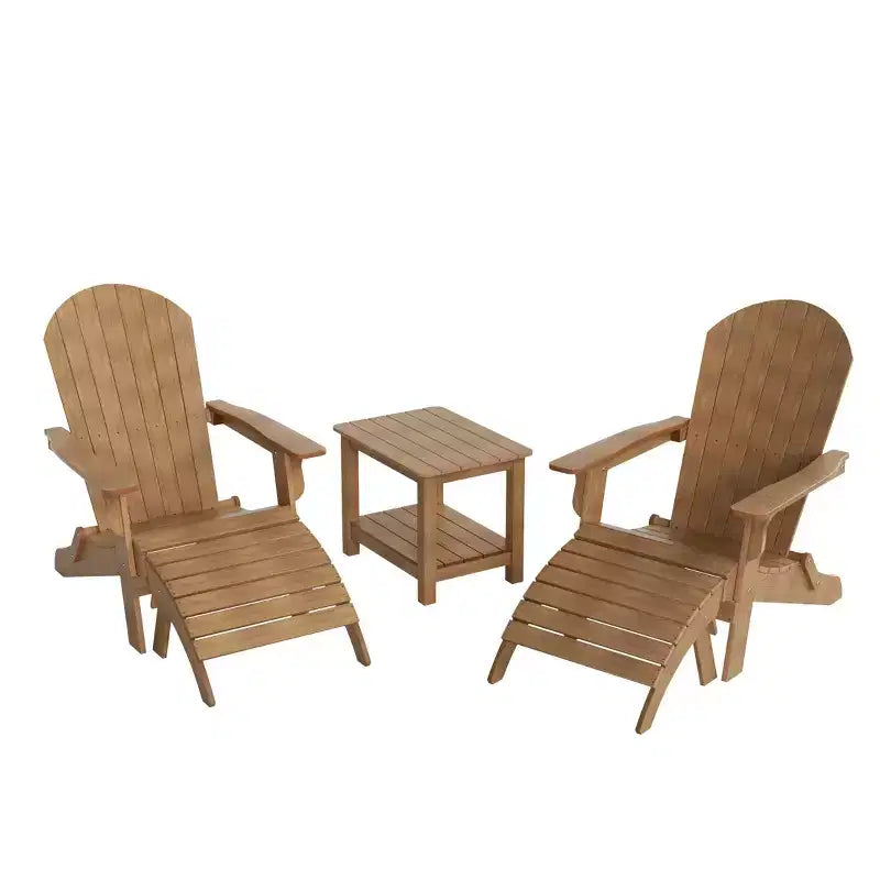WestinTrends Tuscany HIPS Outdoor Patio Folding Adirondack Chairs with Ottomans and Side Table (5-Piece Conversation Set)