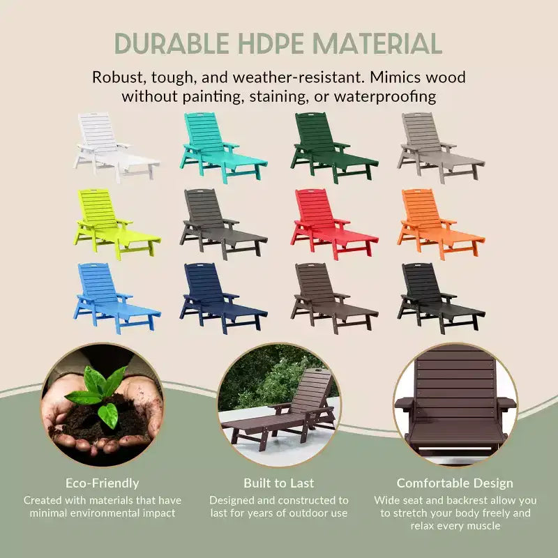 WestinTrends 3 Pieces Set Poly Adirondack Outdoor Chaise Lounges with Side Table