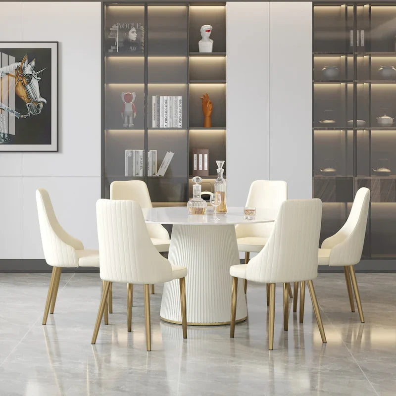 53 Round Dining Table for 6 with Sintered Stone Tabletop and Lazy Susan